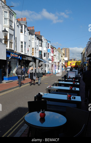 Giardiniere Street nel North Laine distretto di Brighton, East Sussex, England, Regno Unito Foto Stock
