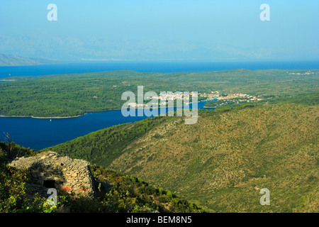 Vista aerea della città di Stari Grad Bay e Stari Grad città sull'isola di Hvar, Croazia Foto Stock