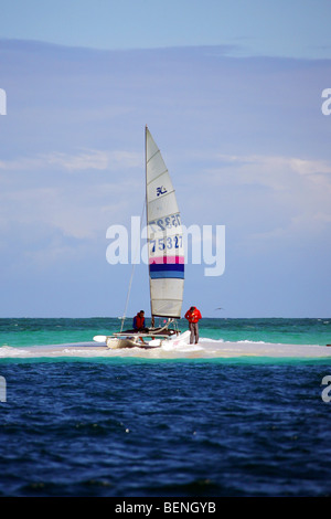 Catamarano su un isola sandbank tra Dar es Salaam e Zanzibar in Tanzania Foto Stock
