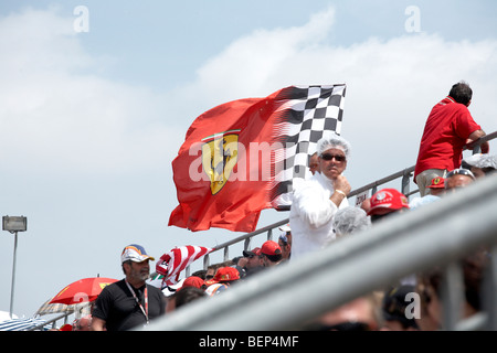 Tifosi Ferrari in stand al Circuit de Catalunya di Barcellona a battenti bandiera Ferrari Grand Prix 2009 Foto Stock
