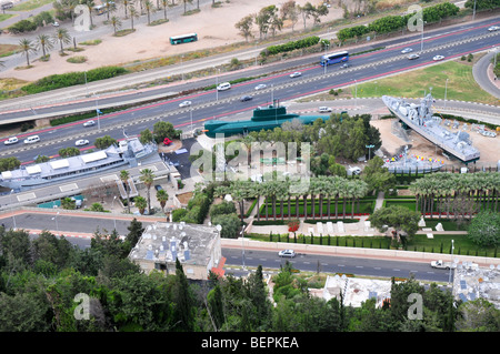Israele Haifa, la vista della città dalla Stella Maris sul monte Carmelo di Haifa Maritime museum Foto Stock