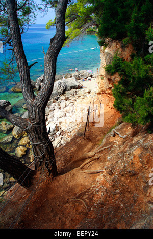 Il percorso che conduce ad una spiaggia nel villaggio di Jagodna sull'isola di Hvar, Croazia Foto Stock