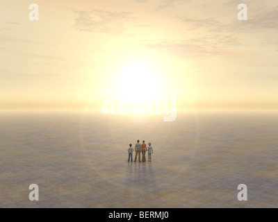 Famiglia in piedi nel deserto Foto Stock