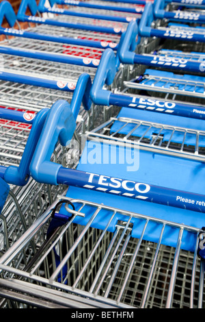 Supermercato Tesco trollies Foto Stock