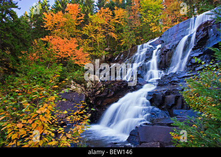 Scivoli di ratti aux,cascata,circondato da colori autunnali a Parc national du Mont Tremblant,un parco provinciale del Quebec,Laurentides, Foto Stock