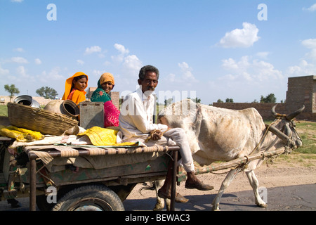 Indiani su un carrello di bue, India Foto Stock