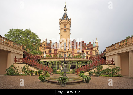 Castello di Schwerin cortile, Germania Foto Stock