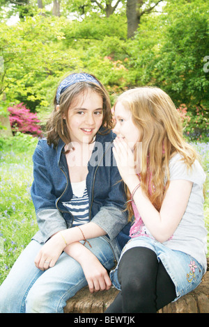 Due giovani amiche e parlare in chat Foto Stock