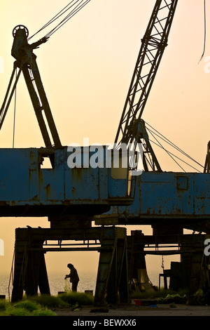 La Mauritania, Nouakchott, gru sul molo, abbandonata. Foto Stock