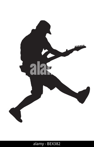 Silhouette nera di una rock star Foto Stock