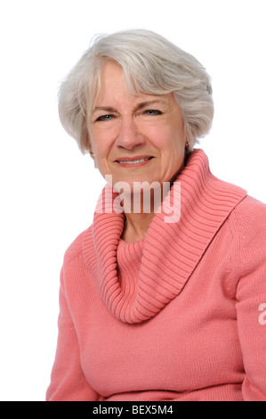 Ritratto di donna senior isolate su uno sfondo bianco Foto Stock