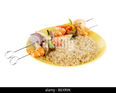Gamberi e spiedini di verdure Foto Stock