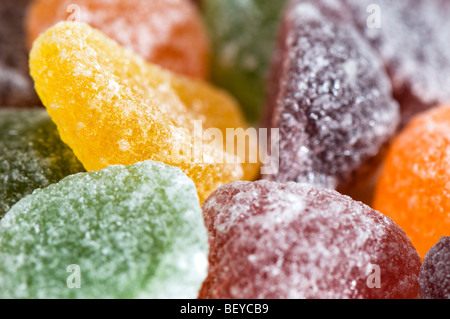 Close-up di zucchero rivestite in pastiglia frutta dolci Foto Stock