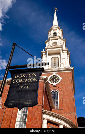 Park Street Chiesa accanto al Boston Common, Boston Massachusetts, STATI UNITI D'AMERICA Foto Stock