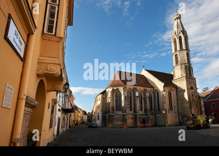 La Santissima Trinità la statua e la capra (Chiesa templom Keceke )- Fo quadrato (Fő Ter) - Sopron, Ungheria Foto Stock