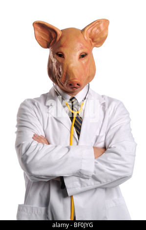Influenza suina - concetto medico con di suino isolati di testa su sfondo bianco Foto Stock