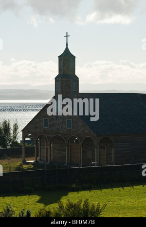 Chiesa di Achao ;Quinchao isola; Chilota architettura, unico fenomeno architettonico nelle Americhe Foto Stock