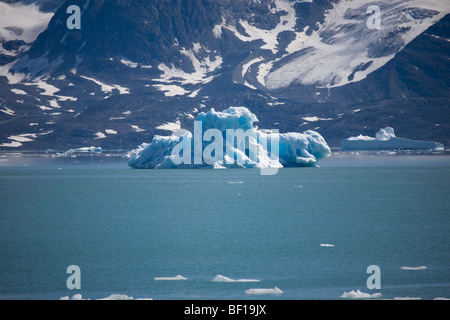 Appena partorito iceberg galleggianti nel fiordo di Sermiligaq, vicino ghiacciaio Karale, est della Groenlandia Foto Stock