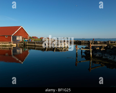 Il boathouse, Vastervik, Smaland, Svezia. Foto Stock