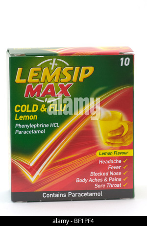 Una scatola di Lemsip raffreddore e influenza rimedio contro uno sfondo bianco Foto Stock