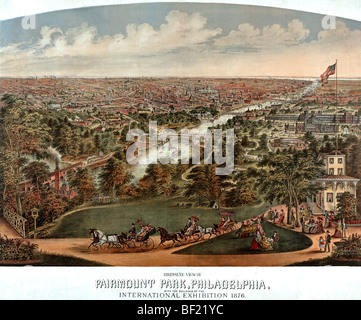 Birdseye vista di Fairmount Park, Philadelphia, con gli edifici della fiera internazionale 1876 Foto Stock