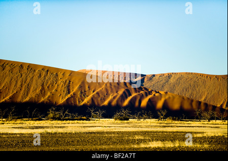 Sunset NAMIBIA desert dune del Sossusvlei rosso giallo sabbia arancione polvere ampio paesaggio terrestre sesriem Naukluft NP nationalpark nationa Foto Stock