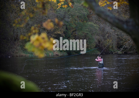 La pesca a mosca sul Tyne nord fiume di bellingham northumberland England Regno Unito Foto Stock