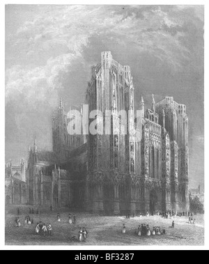 Cattedrale di Wells, vista del fronte ovest Foto Stock