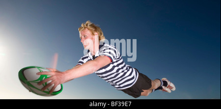 Giocatore di rugby con un punteggio provare Foto Stock