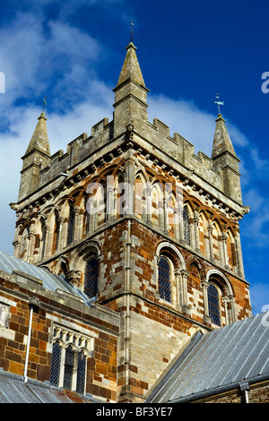 Wimborne Minster visto in autunno dove le foglie d'oro hanno cominciato a cadere Foto Stock