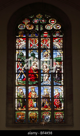 Centrale di vetrata, il battesimo nel Giordano, di San Giorgio e cattedrale del Castello, Wiener Neustadt, Bassa Austria, Aust Foto Stock