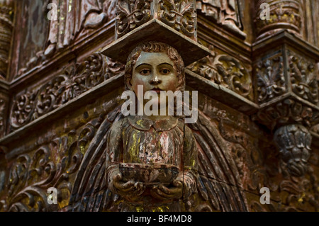 Dipinto di intaglio del legno nella chiesa di San Gaetano, Old Goa, Velha Goa, India, Asia Foto Stock