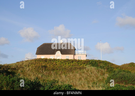 Classic, casa di paglia a Vejer beach, nello Jutland, Danimarca, Europa Foto Stock