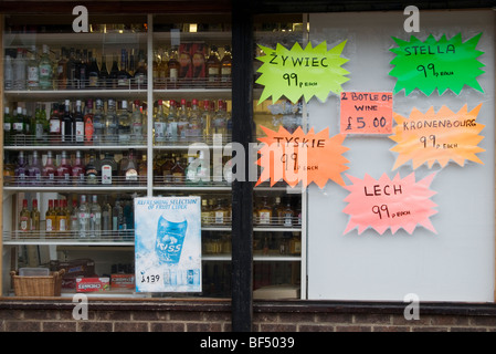 Birra polacca per la vendita in inglese off-licenza Foto Stock