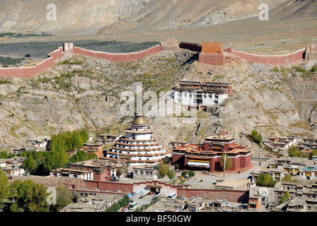 Buddismo tibetano, Pelkor Choede monastero con un Kumbum stupa nel paesaggio, Balkor Monastero, Gyantse, Himalaya, Tibet Aut Foto Stock