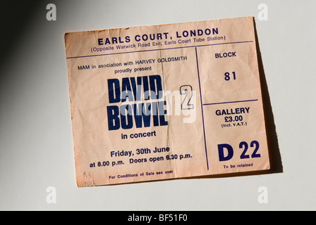 David Bowie biglietto concerto dal 1976 Foto Stock