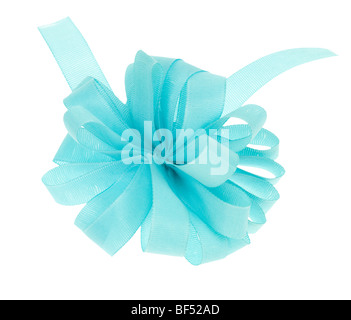 Blue Ribbon bow isolato su uno sfondo bianco Foto Stock