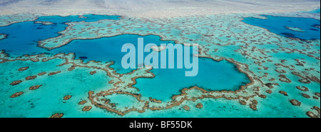 Panorama, vista aerea dell'oceano pavimento, cuore Reef, a forma di cuore, reef della Grande Barriera Corallina Area del Patrimonio Mondiale, grande barriera Foto Stock