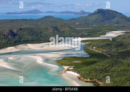 Vista aerea di Whitehaven Beach, Whitsunday Island, gancio destro Isola, Whitsunday Islands National Park, Queensland, Australia Foto Stock