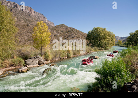 Rafting nel fiume Atuel, Valle Grande, San Rafael, provincia di Mendoza, centrale Ande, Argentina Foto Stock