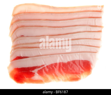 Confezione sotto vuoto di materie back bacon dal british organico a doppio spiovente suini allevati in Irlanda su sfondo bianco Foto Stock