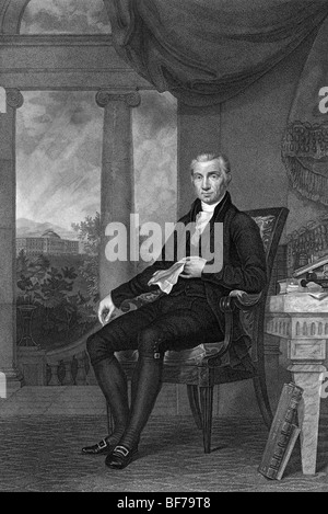 Incisione verticale circa 1817 di James Monroe (1758 - 1831) - il quinto Presidente degli Stati Uniti (1817 - 1825). Foto Stock