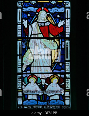 Una vetrata raffigurante il Vangelo secondo san Giovanni Chap 14 versetto 2, la chiesa di St Mary, Sud Tidworth, Wiltshire Foto Stock