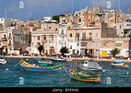 Malta Kalkara tre città di fronte la città fortificata di La Valletta Foto Stock