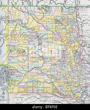 Originale vecchia mappa del territorio Dakota dal 1884 la geografia di un libro di testo Foto Stock