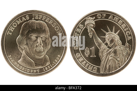 Thomas Jefferson dollaro presidenziale moneta. Foto Stock