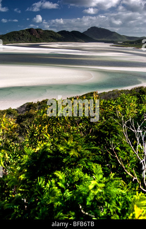 Le incontaminate Whitehaven Beach e white sabbie silicee, Whitsundays, Queensland, Australia Foto Stock