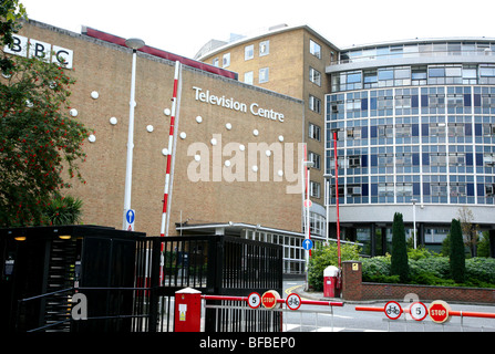 Il BBC Television Centre entrata principale, West London Foto Stock