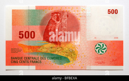 Le Isole Comore 500 Cinquecento Franc Bank nota. Foto Stock