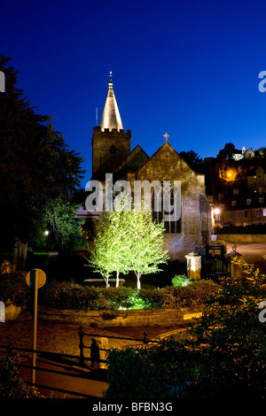 Chiesa della Santa Trinità Bradford on Avon di notte Foto Stock